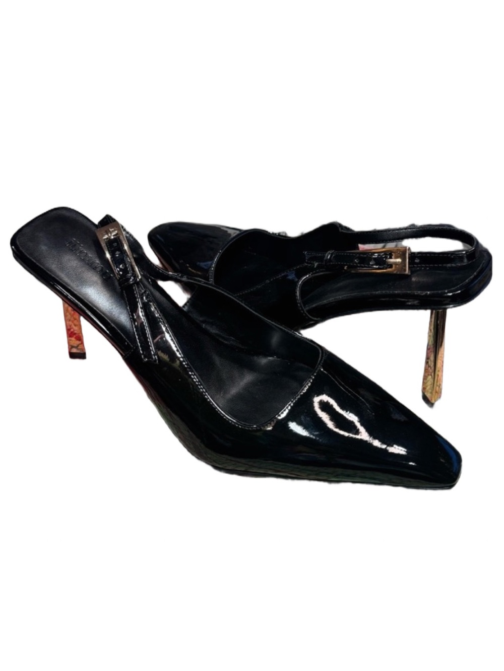 ✨▪️Black Patent Slingback Heels with Gold Heel Stiletto